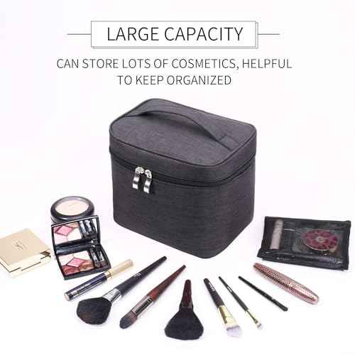 Makeup Bag Travel Makeup Cosmetic Bag Case Organizer Makeup Pouch with Mesh Bag Makeup Brush Holder Bag Toiletry Bags for Women - Black