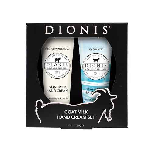 Dionis Goat Milk Skincare Hand Cream Set of 2 - Cruelty Free, Paraben Free Travel Size Moisturizer Duo, Ocean Mist and Toasted Vanilla Chai Scented 1oz Mini Lotions For Dry Hands in a Gift Box