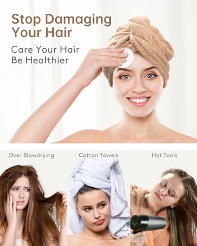 YFONG Microfiber Hair Towel Wrap with Button, 3 Pack