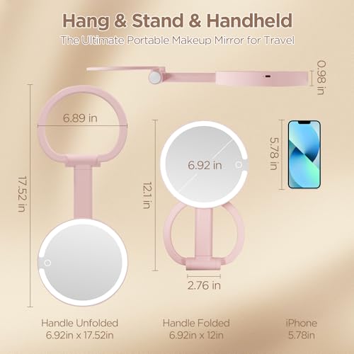 SANYCASA Rechargeable Makeup Mirror with Lights - 360° Rotation, 3 Color Modes, 1X/10X Magnification, Portable Vanity Mirror