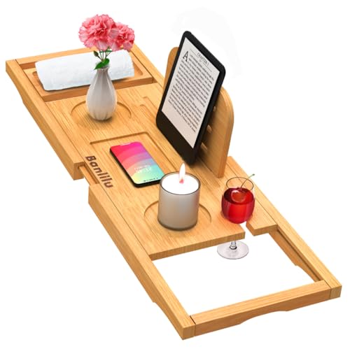 Bamboo Bathtub Tray Caddy - Expandable, Non-Slip