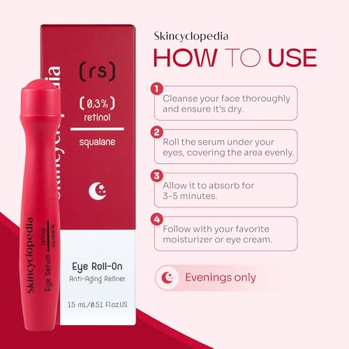 Under Eye Roll-On with Retinol & Squalane, Cooling Roller, Energizing Serum for Dark Circles, Puffiness Bags, Fine Lines & Wrinkles, Firms & Brightens Skin.