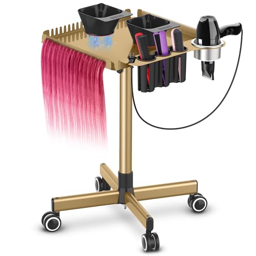 Gold Salon Rolling Cart with Magnetic Dye Bowls