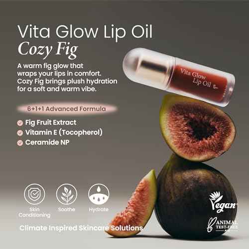 AXIS-Y Vita Glow Lip Oil with Vitamin E & Ceramide - Nourishing & Revitalizing Dry, Chapped Lips with Long Lasting Moisturization - Vegan Korean Skin Care Lip Treatment - 0.13 fl. oz. (Cozy Fig)