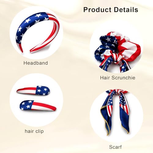 Patriotic 4-Piece Hair Accessory Set for Women - Headbands & Clips