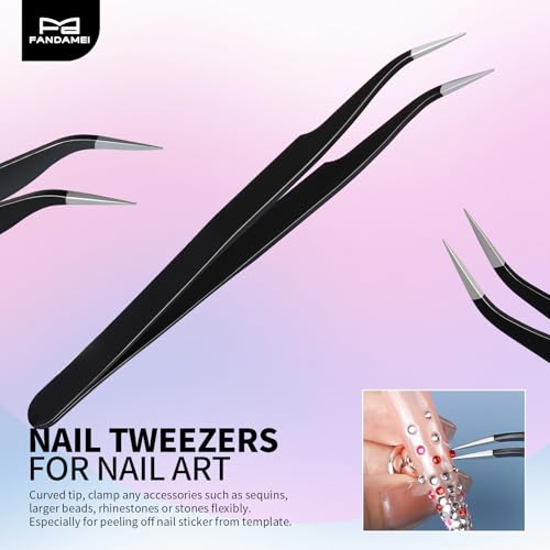 Fandamei Nail Art Tool Set - 15 Brushes, 5 Dotting Pens & Press-On Stands