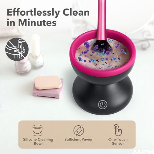 Alyfini Makeup Brush Cleaner Machine + Cleanser Solution Combo, Powerful for Tough Residue on Make Up Brushes/Sponges/Puffs
