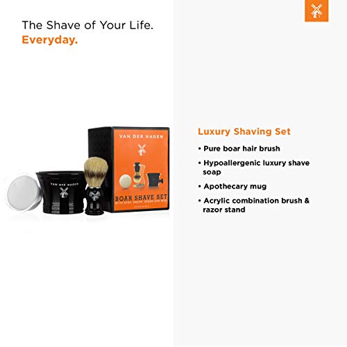 Van Der Hagen¢ç Luxury Shaving Set - Total Men's Wet Shaving Kit w/Boar Bristle Brush, Scented Luxury Soap, Stand and Apothecary Mug