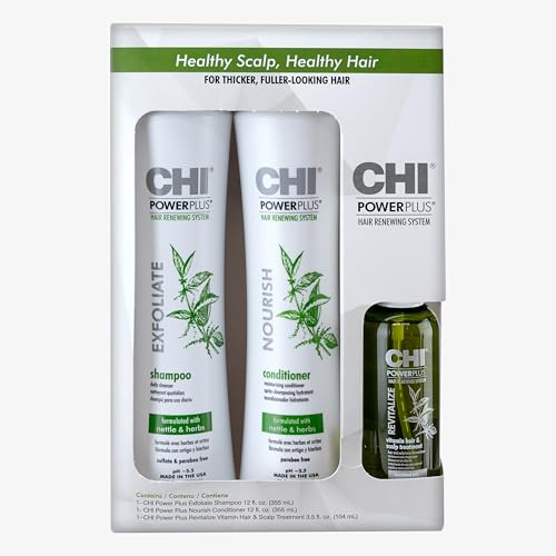 CHI PowerPlus Renewing Haircare Starter Kit, Includes Shampoo, Conditioner & Scalp Treatment, Anti-Shedding & Healthy Hair Renewal System