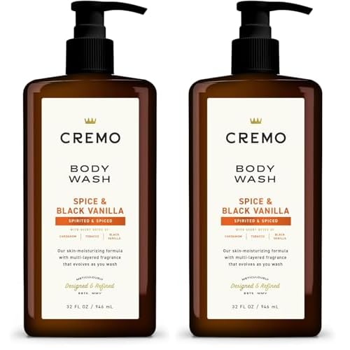 Cremo Rich-Lathering Spice & Black Vanilla Body Wash for Men, Notes of Spices, Dark Woods and Black Vanilla, 32 Fl Oz,(Pack of 2)