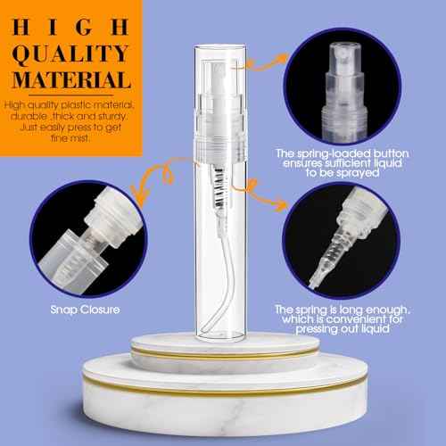 60PCS 5ml Mini Spray Bottle, Portable Clear Plastic Spray Bottle, Empty Fine Mist Refillable Perfume Atomizer, Small Sample Containers for Cleaning, Travel, Essential Oils