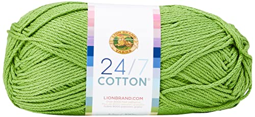 Lion Brand 24/7 Cotton Yarn, Lightweight Yarn for Knitting, Crocheting, and Crafts, Grass, 1 Pack