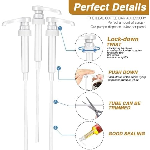 50 Pcs White Coffee Syrup Pump Dispenser, Compatible with 25.4 Oz/750ml Bottles, Great for Home & Coffee Bar Drinking Mixes, Tea, Beverage, Cocktails, Plus Spoons