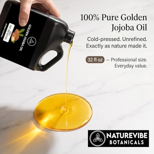 Naturevibe Botanicals 32 oz Golden Jojoba Oil - Pure Cold-Pressed Moisturizer & Hair & Skin Care