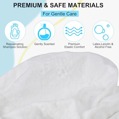 2025 Shampoo Caps No Rinse, Portable Rinse Free Shower Cap that Shampoos for Home, Nursing Home, Outdoor Travel, Surgery, Hospitalization, Mobility Impaired and Seniors 6/12 Pack (6 Pack)