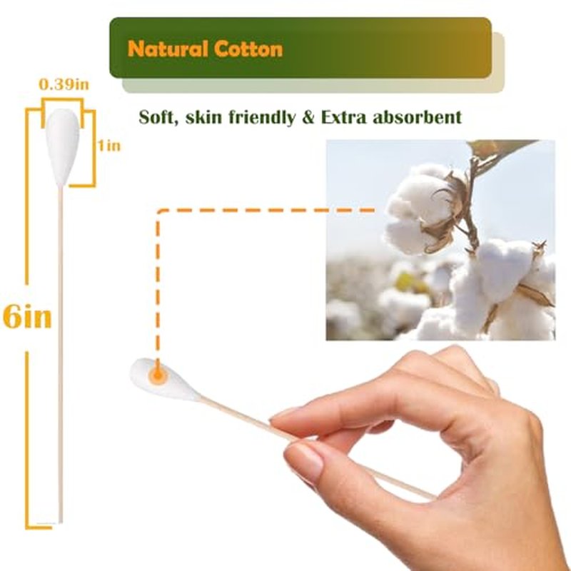 6 Inch Cotton Swabs for Pet Care & Cleaning, 200 Pack