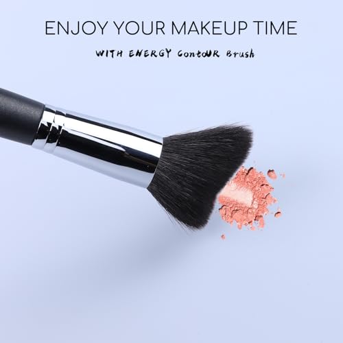 ENERGY Contour Brush Professional Makeup Brush for Foundation Blush Bronzer Contour and Setting Powder Blending Soft Dense Natural Goat Hair Curved Kabuki Brush M412