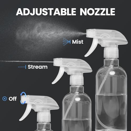 DIYSELF 2 Pack 16.9 oz (500 ml) Clear Spray Bottles - Heavy-Duty, Adjustable Nozzle