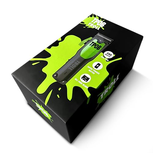 TPOB Troll Professional Barber Hair Clipper 6800 RPM Super Torque Motor with DLC Fade Blade for The Closest Haircut and Beard Trims for Men (Black/Green)