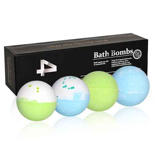 4 Pcs Bath Bombs for Men, Handmade Large Bath Bomb for Bubble&Spa Bath,Organic Essential Oil Bathbombs with Natural Ingredients Relaxing Scents,Great Gift Set for Him,Father,Husband,Boy Friend