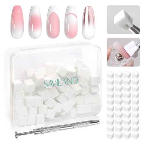 SAVILAND 100PCS Nail Sponges for Ombre: Nail Art Sponges with Storage Box Grabbing Pen Ombre Nail Sponge Gradient Nail Tools Aura Nails Ombre Nail Brush Accessories Supplies Home DIY Nail Art Salon