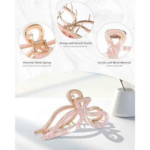 WELROG 2 Pack Metal Bow Claw Clips - Non-Slip Hair Claw Clips for Women,Elegant Large Hair Clip for Thin and Thick Hair (Gold)