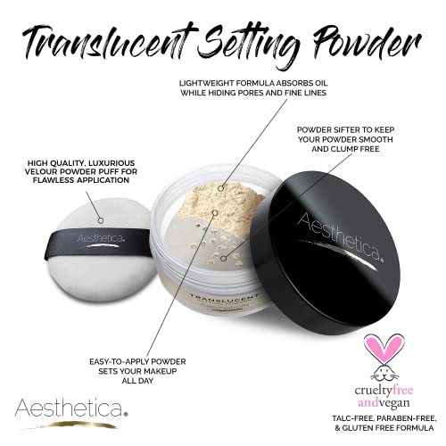 Aesthetica Translucent Setting Powder ? Matte Finishing Makeup Loose Setting Powder ? Flash Friendly Translucent Powder Foundation - Loose Face Powder Includes Velour Puff