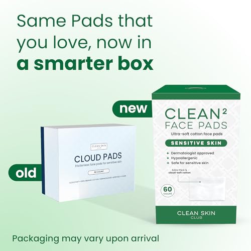 Clean² Sensitive Skin Face Pads – 100% Organic Cotton, 60 Ct