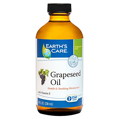 Earth's Care Grapeseed Oil - Natural, Expeller Pressed, for Skin and Hair - Lightweight Body Oil for Dry Skin, Glass Bottle, 8 FL. OZ.