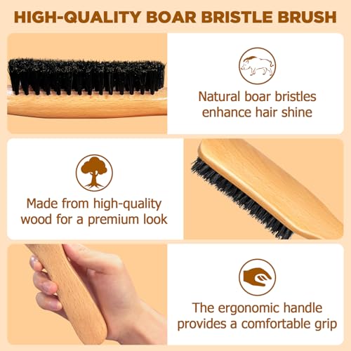 Boar Bristle Slick Back Hair Brush for All Hair Types