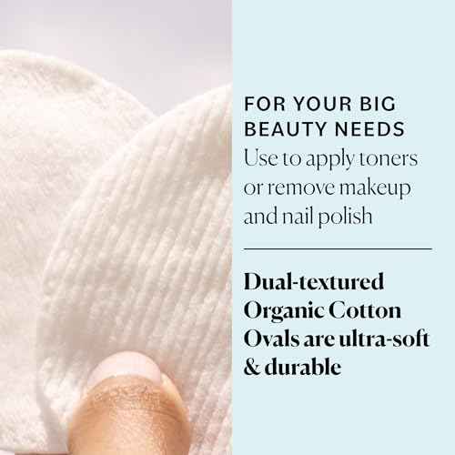 Sky Organics Organic Large Oval Cotton Pads, 100% Pure Organic Cotton, GOTS Certified Cotton, Dual Textured Design, for Makeup Removal, Cleansing, Toner Application