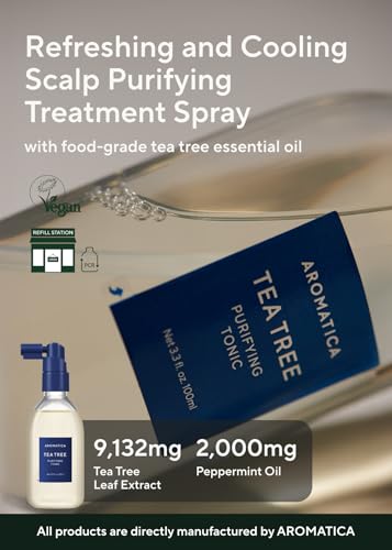 AROMATICA Tea Tree Purifying Tonic - 3.38 oz | Oily Scalp & Hair Care, Anti-Oil, Refreshing Spray (Variation 02)