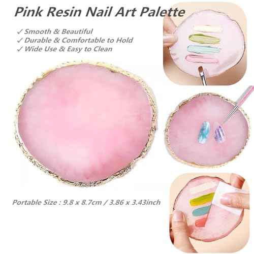 Resin Nail Art Palette with 5 Pcs Nail Art Painting Drawing Brushes, Nail Polish Mixing Palette Double-Ended Dotting Pen Nail Art Liner Brush Nail Drawing Brushes for Nail Art Design