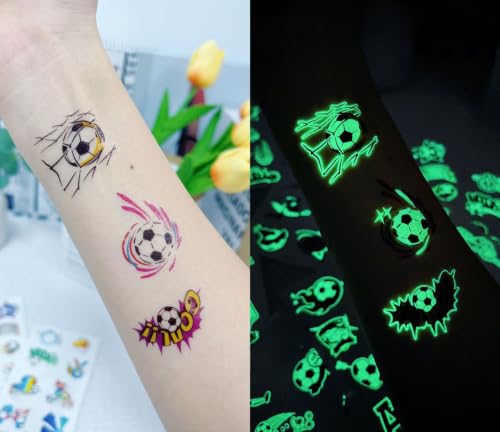 Glow-in-the-Dark Soccer Temporary Tattoos, 10 Sheets Waterproof