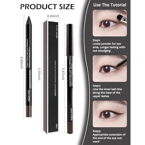 Gel Eyeliner Pencil-3Pcs Black Brown Longlasting Waterproof Smudgeproof Matte Gel Water Line Pencil,Eye Liner Waterline Pencil Smooth for Older Women Girl Cat/Smoky, Christmas Makeup Gift