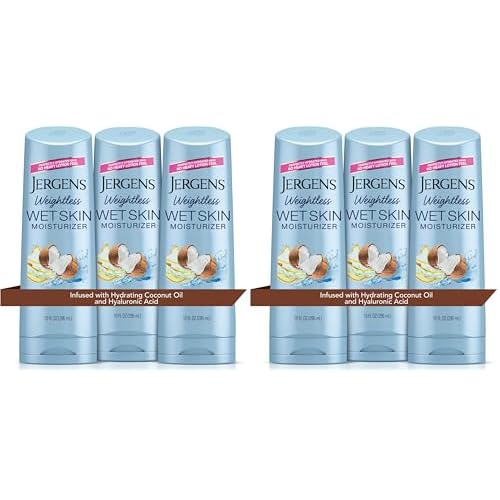 Jergens Wet Skin Body Moisturizer with Coconut Oil,In Shower Lotion for Dry Skin,Fast-Absorbing,Non-Sticky,Dermatologist Tested,10 Oz,(Pack of 6)