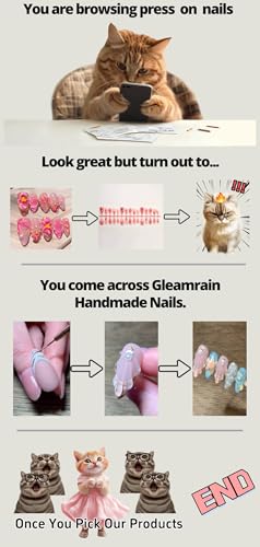 Gleamrain Short Almond Press-On Nails - Reusable Floral Fake Nails for Women