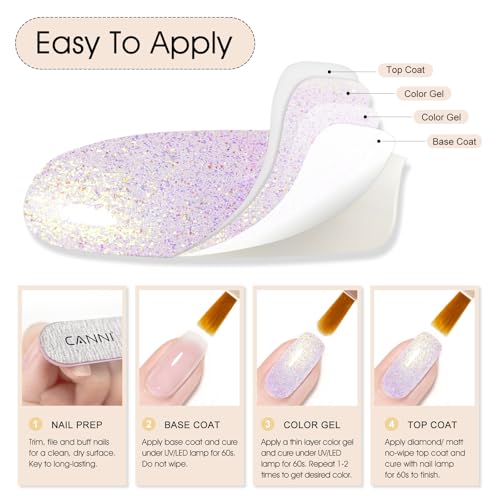CANNI Aurora Purple Blue Gold Glitter Gel Nail Polish Set - 8 Color 9ml UV LED Soak Off