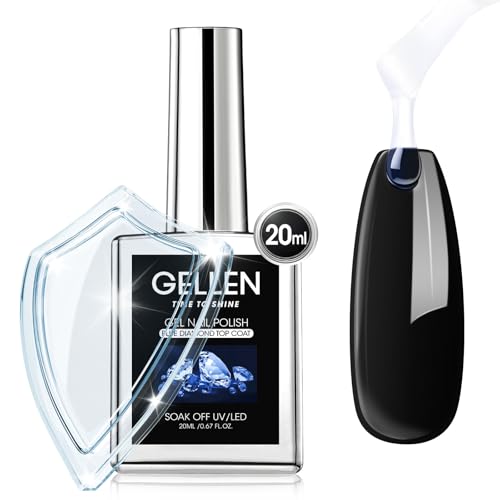 Gellen Blue Diamond Gel Top Coat 20ml - No-Wipe High Gloss UV Finish (Blue Diamond)