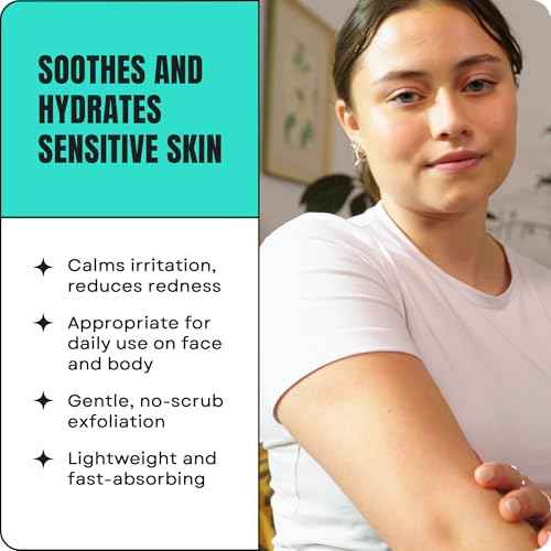 AmLactin Calm & Renew Lotion - Therapeutic Body and Face Moisturizer for Sensitive Skin - No-Scrub Exfoliator and Body Lotion for Dry Skin with Lactic Acid AHA and Soothing Ginger Root, 14.1 oz