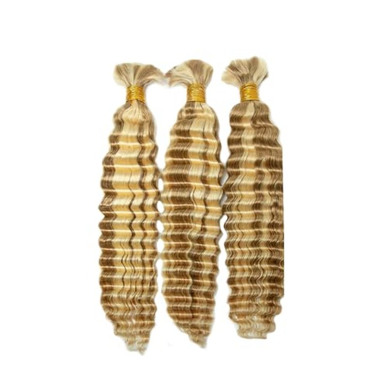 P27/613 Honey Blonde Deep Wave Human Hair Bundles 16" 3-Pack