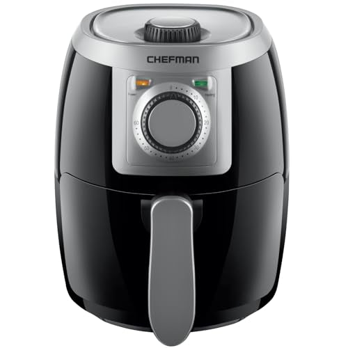 CHEFMAN Small, Compact Air Fryer Healthy Cooking, 2 Qt, Nonstick, User Friendly and Adjustable Temperature Control w/ 60 Minute Timer & Auto Shutoff, Dishwasher Safe Basket, BPA - Free, Black