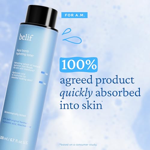 belif Niacinamide Hydrating Toner ? Aqua Bomb Lightweight Cooling Toner with Hyaluronic Acid, Soothing and Balancing Formula, Skin Barrier Repair and Radiant Skin, Korean Skincare, 5.07 fl oz
