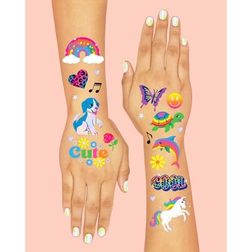 xo, Fetti Cute Neon Rainbow Animal Temporary Tattoos - 68 Iridescent Foil Pcs | Nostalgia Bright Birthday Accessory, Childhood Bachelorette Party Favor, Cute Kids Activity