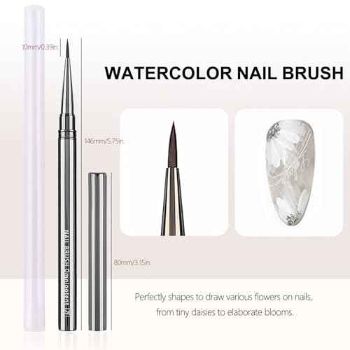 3Pcs Nail Art Brushes Set for Flower Petal Butterfly Drawing, 3D Gel Acrylic Nail Brush, Fine Liner Nails Design Tool, Professional Watercolor Painting Pen for Manicure DIY Salon