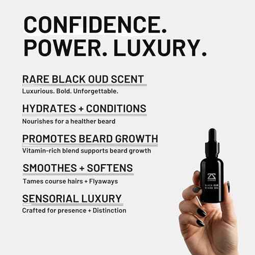 ZOUSZ Black Oud Beard Oil for Men ? Natural Beard Growth Oil with Argan & Avocado Oils ? Sandalwood Scent ? Softens, Strengthens & Conditions Facial Hair ? 30ml Bottle