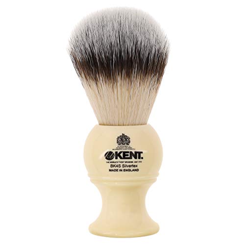 Kent BK4S Shaving Brush with Ultra-Soft Silvertext Synthetic Bristles and Faux Ivory Resin Handle to use with Shave Cream or Soap for a Perfect Lather. Luxury Shaving Since 1777, Made in England