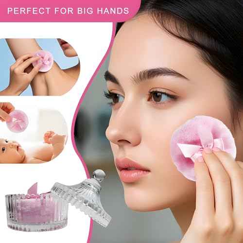2 Pcs Large Body Powder Puff and Container Powder Container with Puff Crystal Case Soft Washable Reusable Velour Face Body Glitter Wet Dry Makeup (Pink)