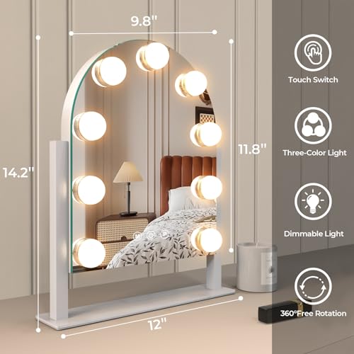 ZL ZELing Makeup Mirror with Lights, Vanity Mirror with Lights, Lighted Makeup Mirror, 3 Color Modes, Dimmable Light,360¡Æ Rotation