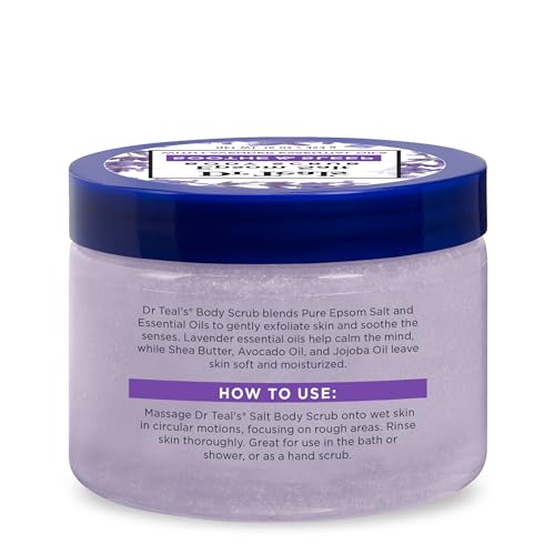 Dr Teal's Pure Epsom Salt Body Scrub, Soothe & Sleep with Lavender Essential Oils, 16 oz (Pack of 3) (Packaging May Vary)